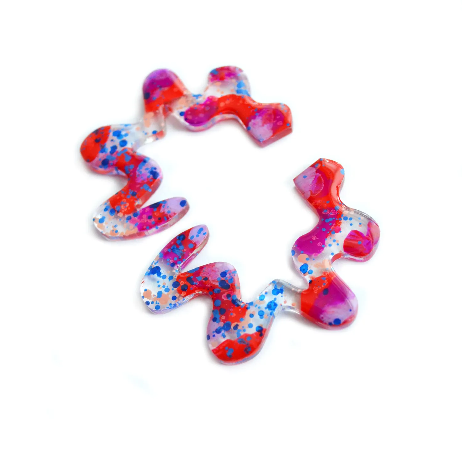 BooandBooFactory Squiggle øredobber rød lilla abstrakt