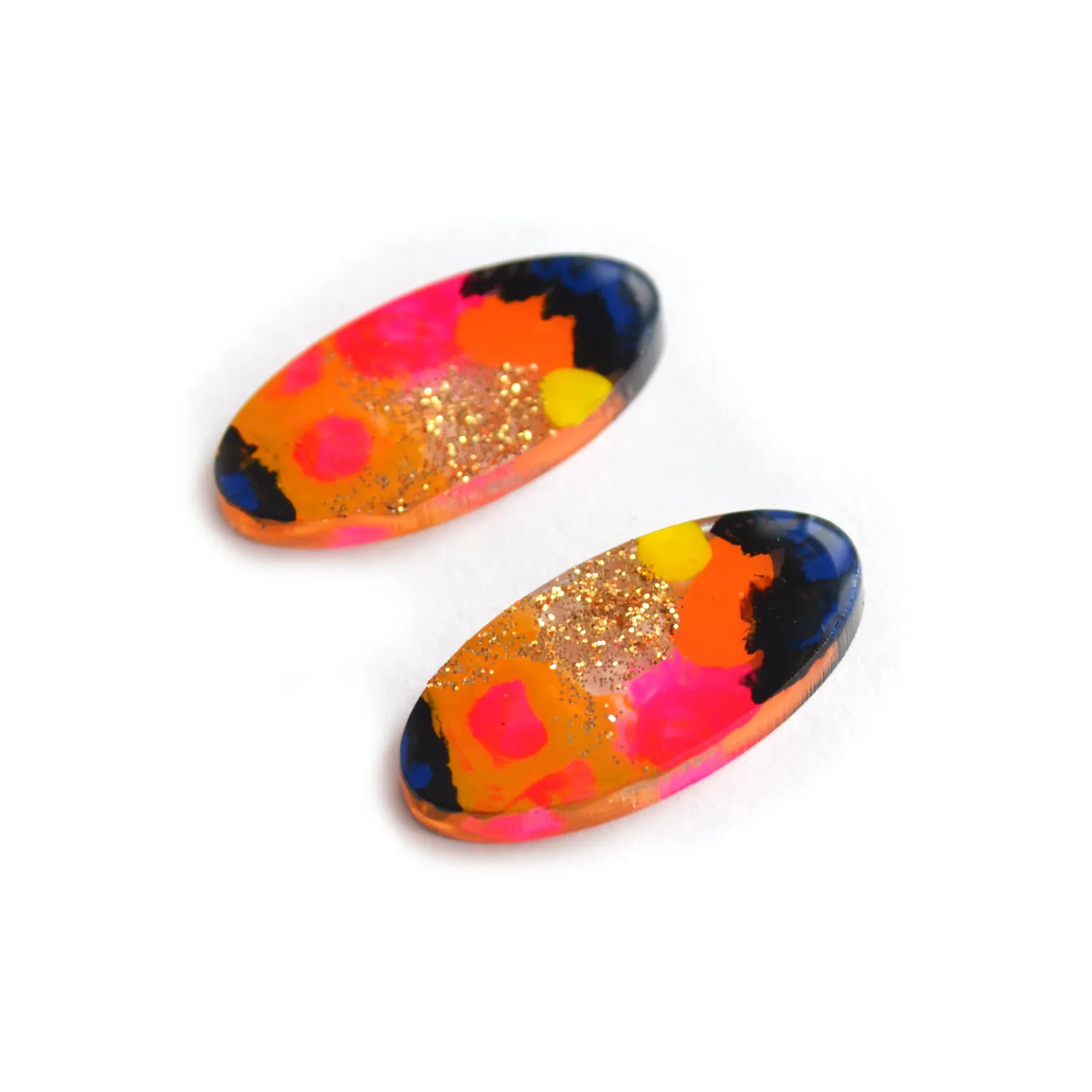 BooandBooFactory Orange Pink Abstract Oval øredobber studs