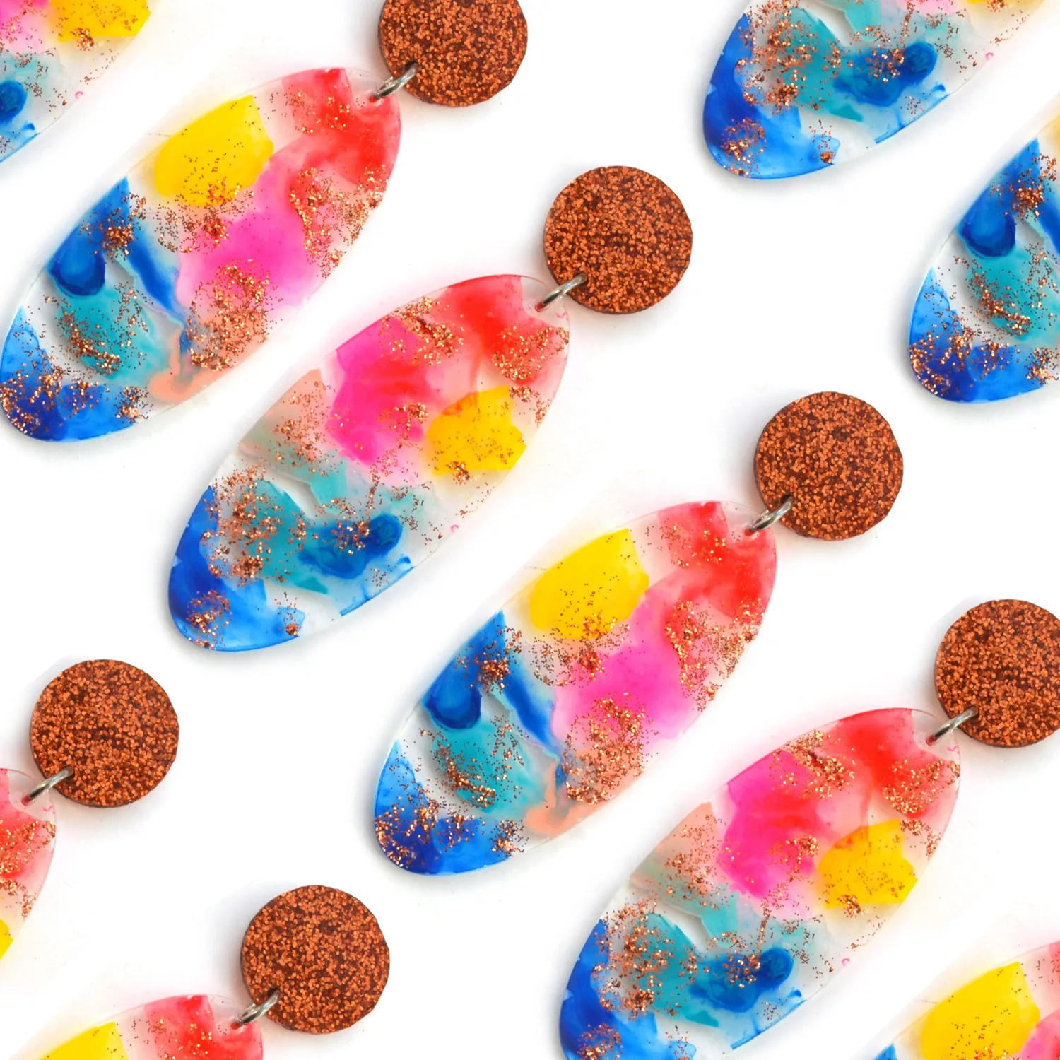 BooandBooFactory Rainbow Oval Drop Glitter Statement øredobber akryl