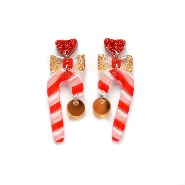 BooandBooFactory Candy Cane øredobber rød gull sløyfe