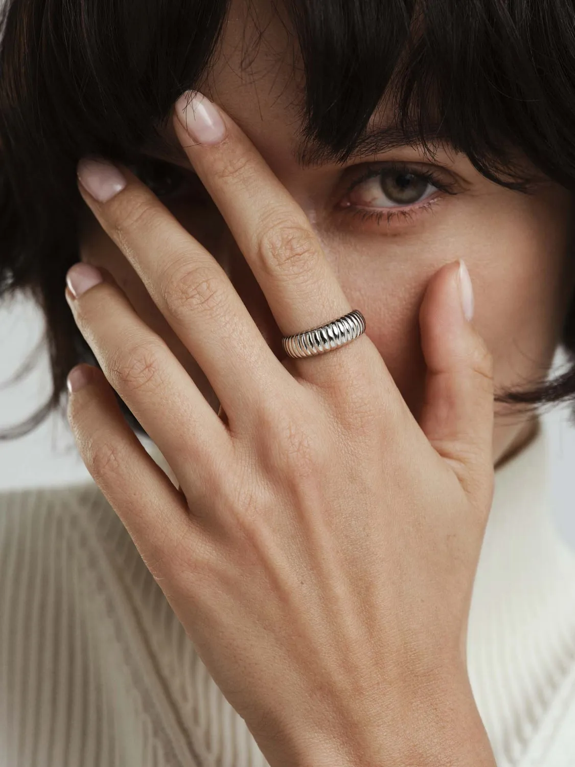 Mockberg Retro Ribbed ring sølv ribbet