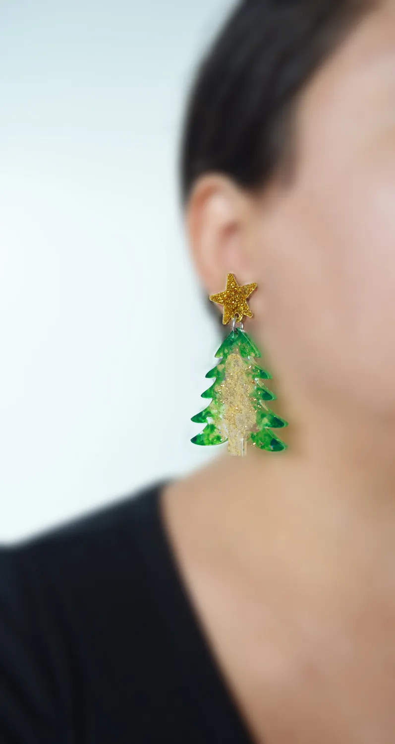 BooandBooFactory Christmas Tree juletre øredobber grønn glitter