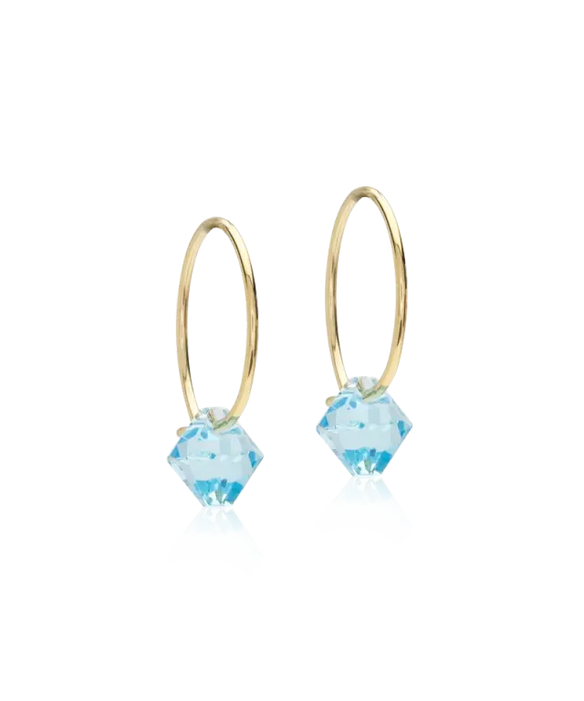 Blomdahl Ear Ring 14 mm Bicone øredobber aquamarine gull