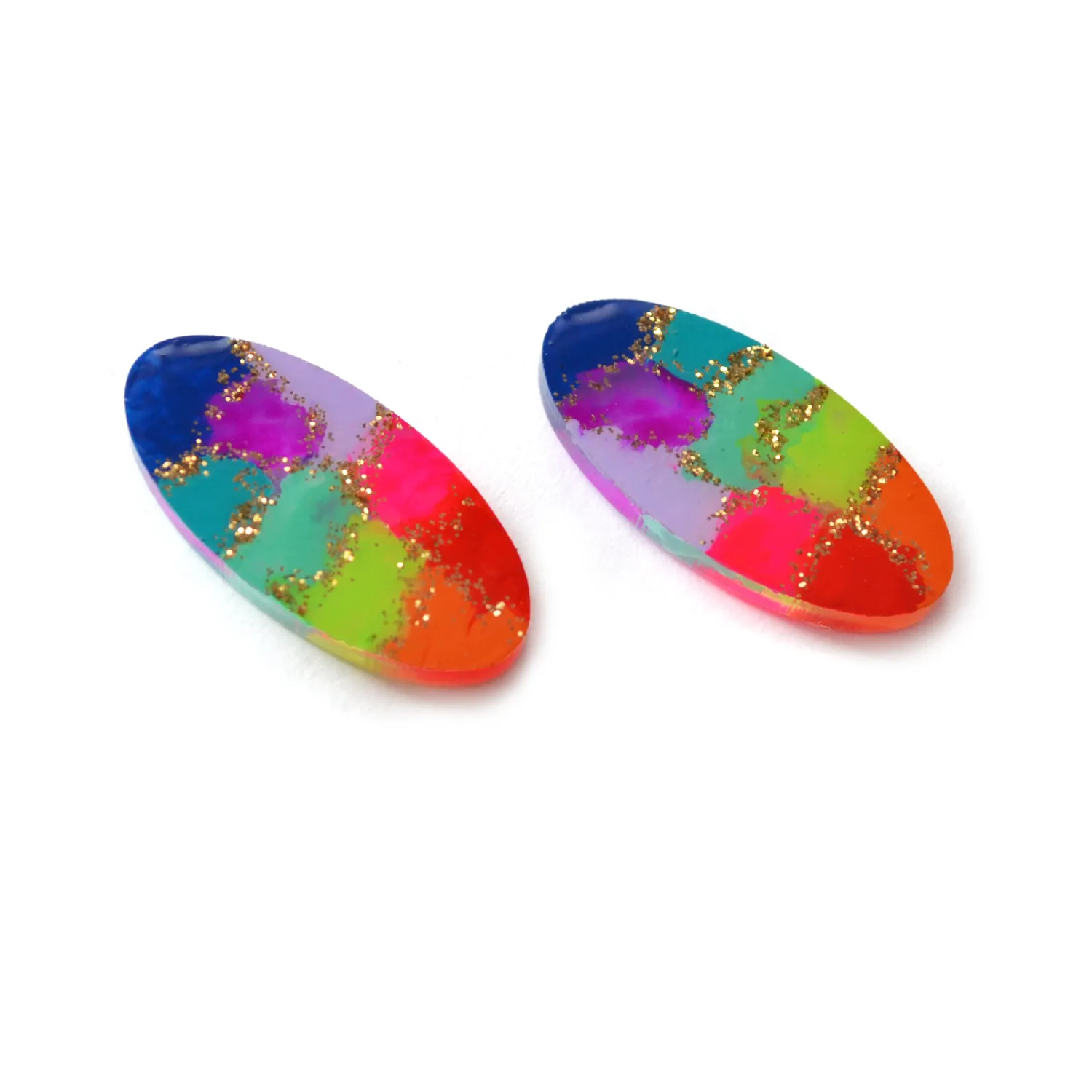BooandBooFactory Rainbow Oval øredobber stud regnbue