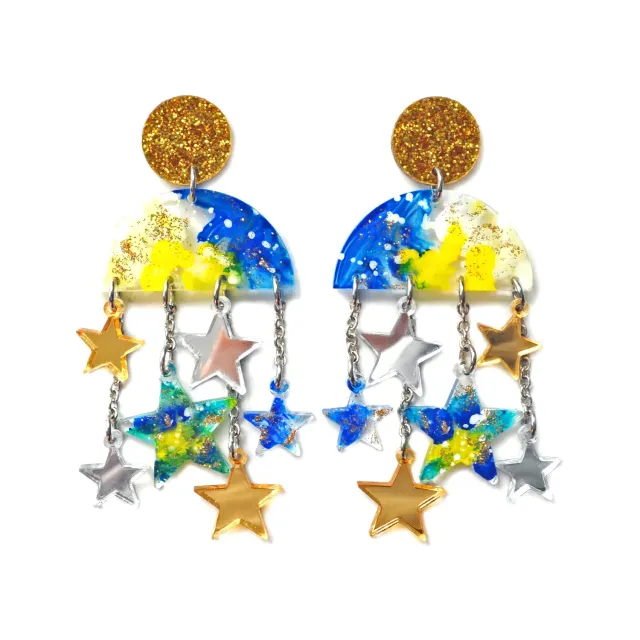 BooandBooFactory Cloud Moon Star øredobber 1 par kjede