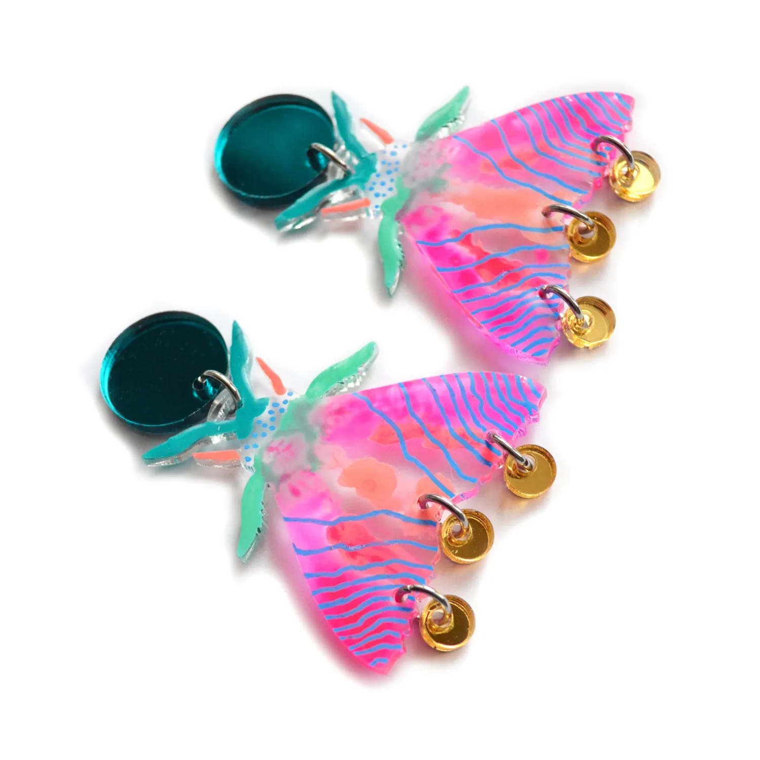 BooandBooFactory Neon Moth øredobber akryl rosa-mint