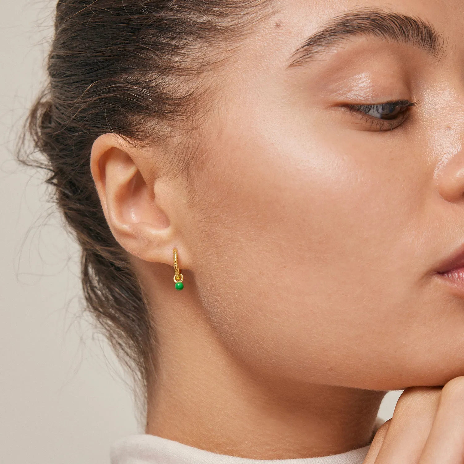 Enamel Belle hoops gressgrønn gull 13 mm