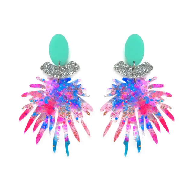 BooandBooFactory Pink Pom Pom Dangle øredobber glitter