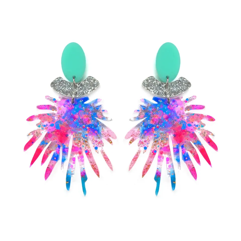 BooandBooFactory Pink Pom Pom Dangle øredobber glitter