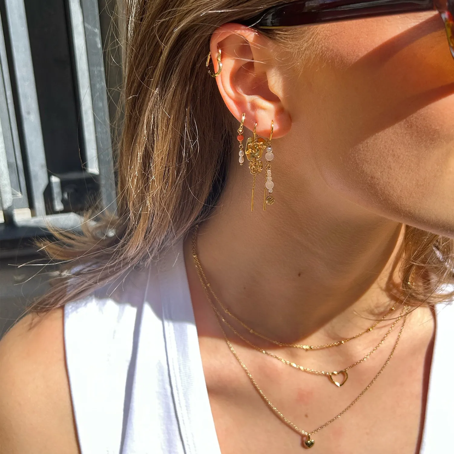 Enamel Kim øredobber 53,5 mm forgylt sølv