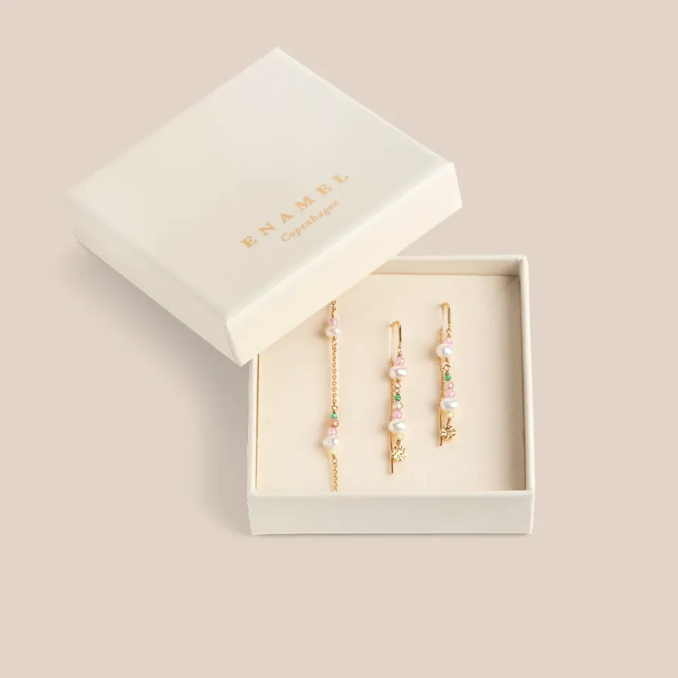 Enamel Sofia Light Pink smykkesett lyserosa forgylt