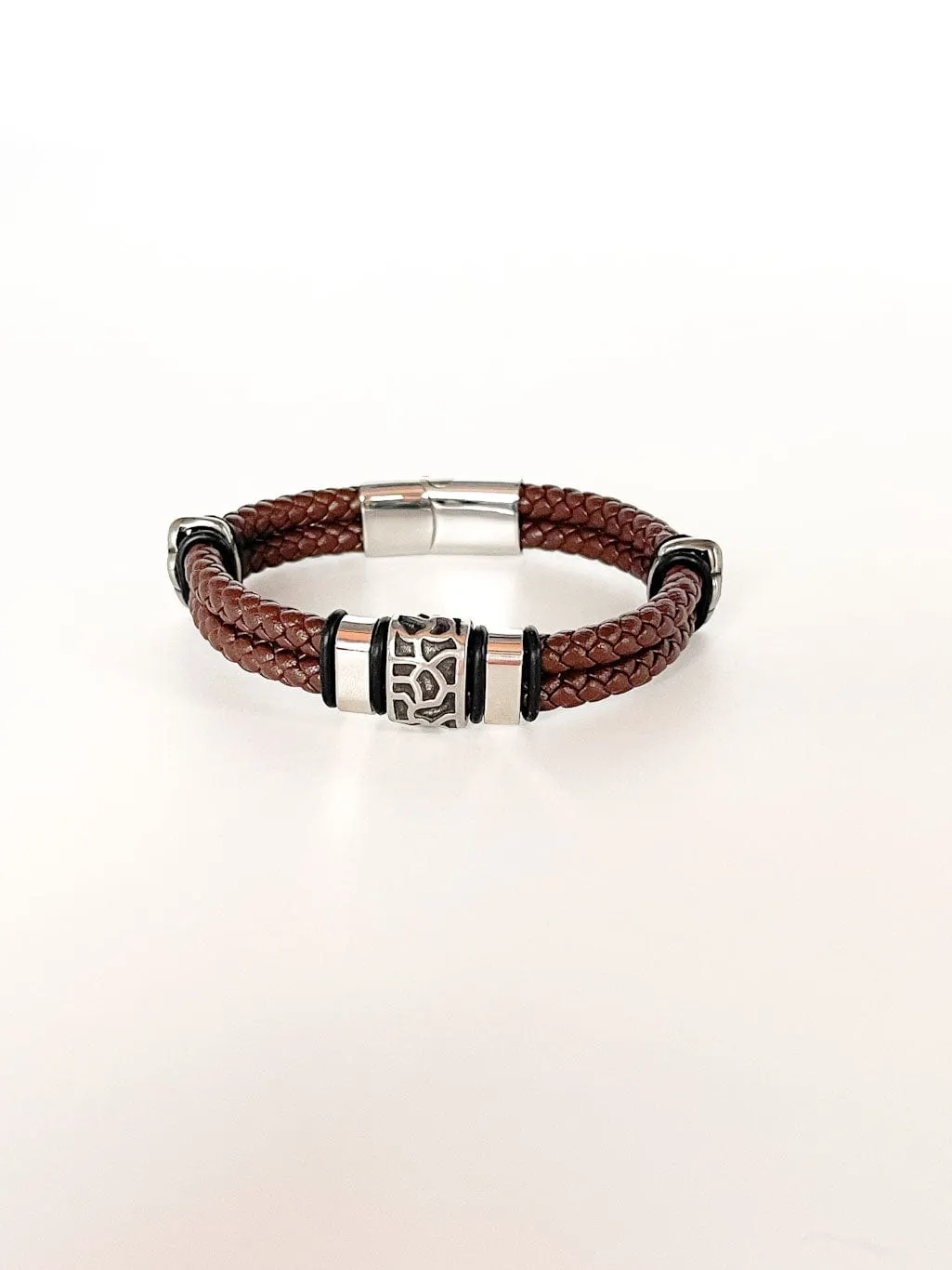 Mea Nani Norheim herrearmbånd brunt skinn stål