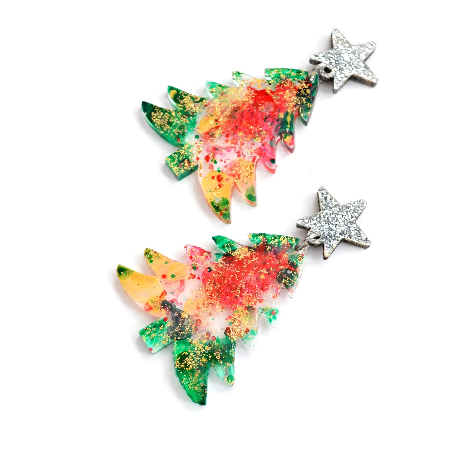 BooandBooFactory Holiday Tree øredobber rød grønn akryl
