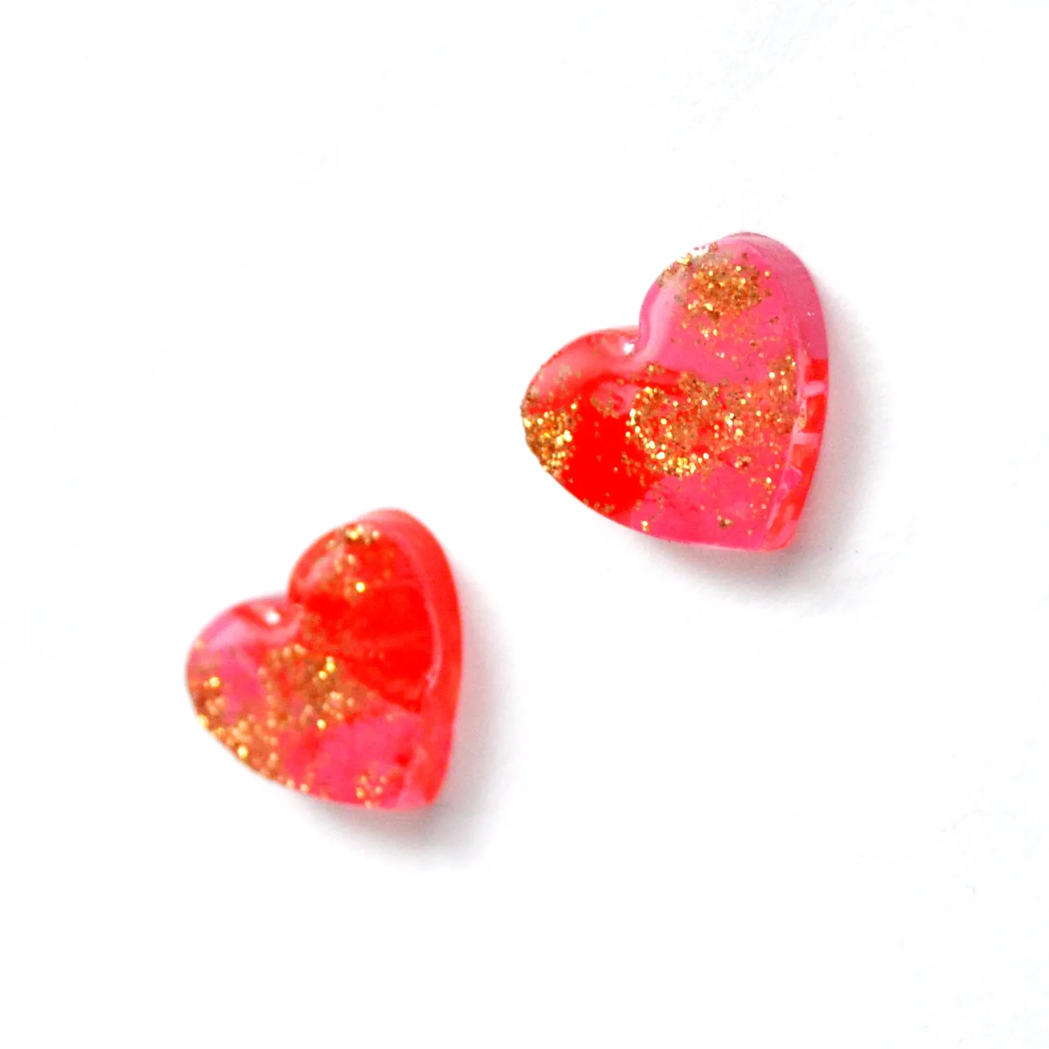 BooandBooFactory Pink and Red Heart studs øredobber rosa
