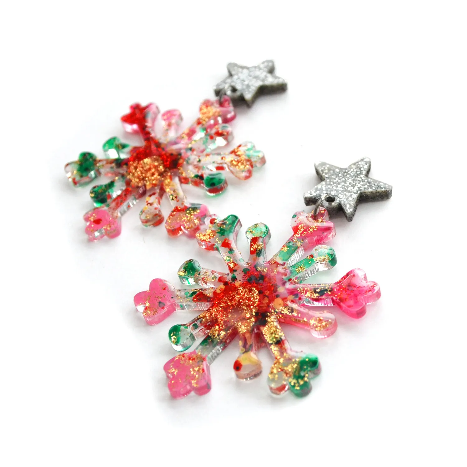 BooandBooFactory Pink Red Snowflake vinterøredobber