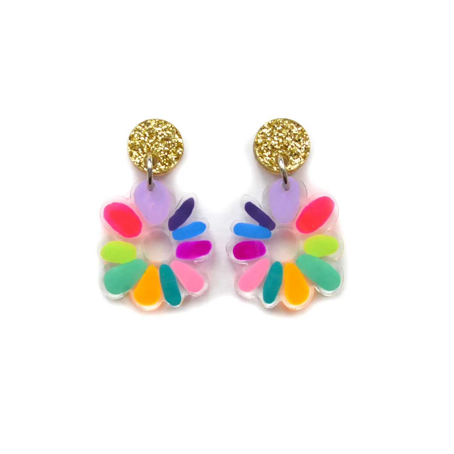 BooandBooFactory Neon Rainbow Resin Flower Dangle øredobber
