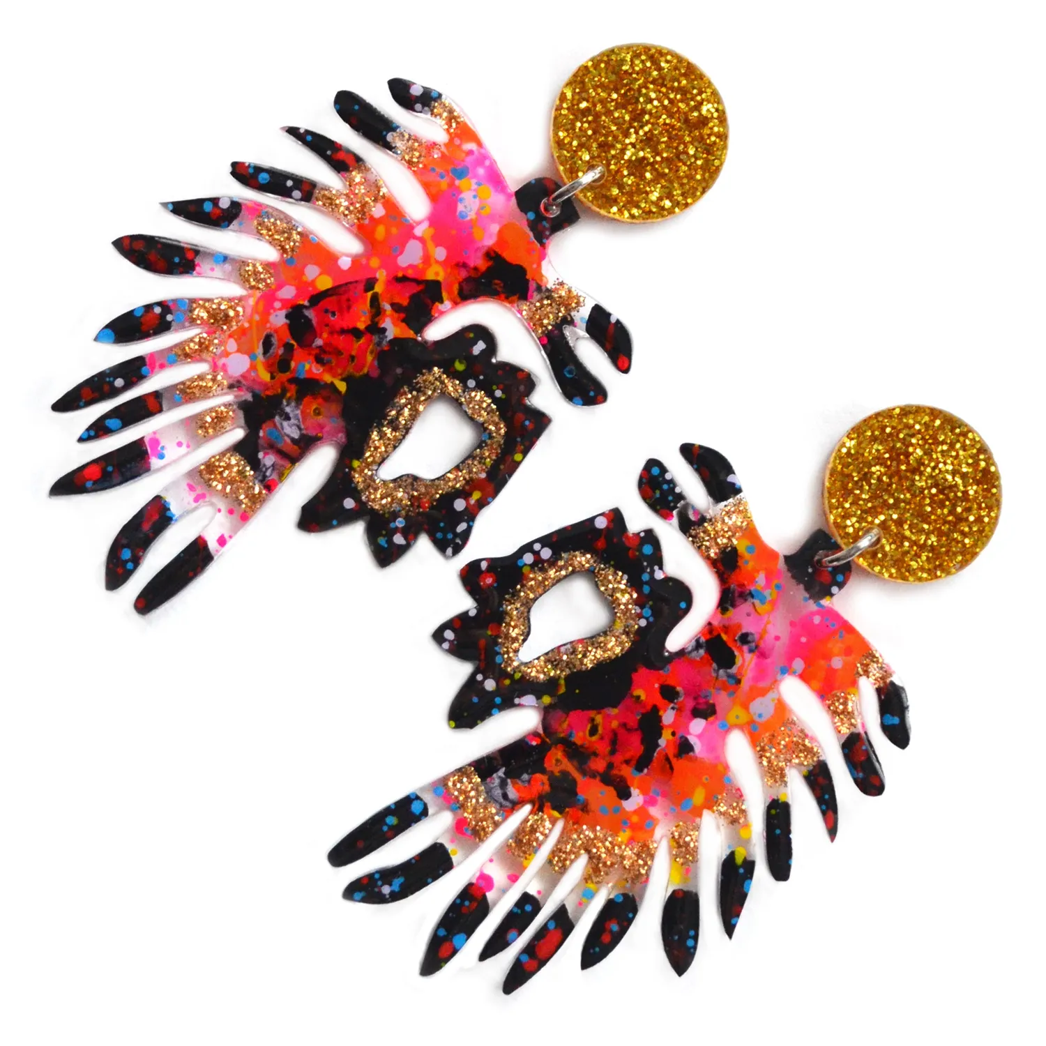 BooandBooFactory Gold Pink Leaf resin øredobber glitter