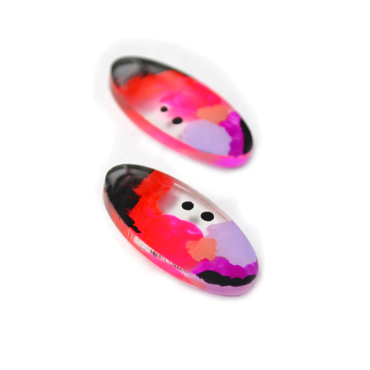 BooandBooFactory Pink Red Abstract Art Oval resinøredobber