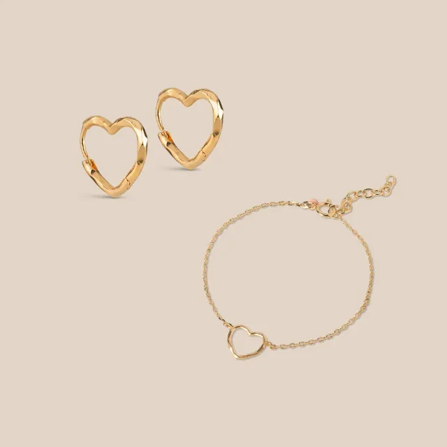 Enamel Organic Heart gavesett hoops+armbånd