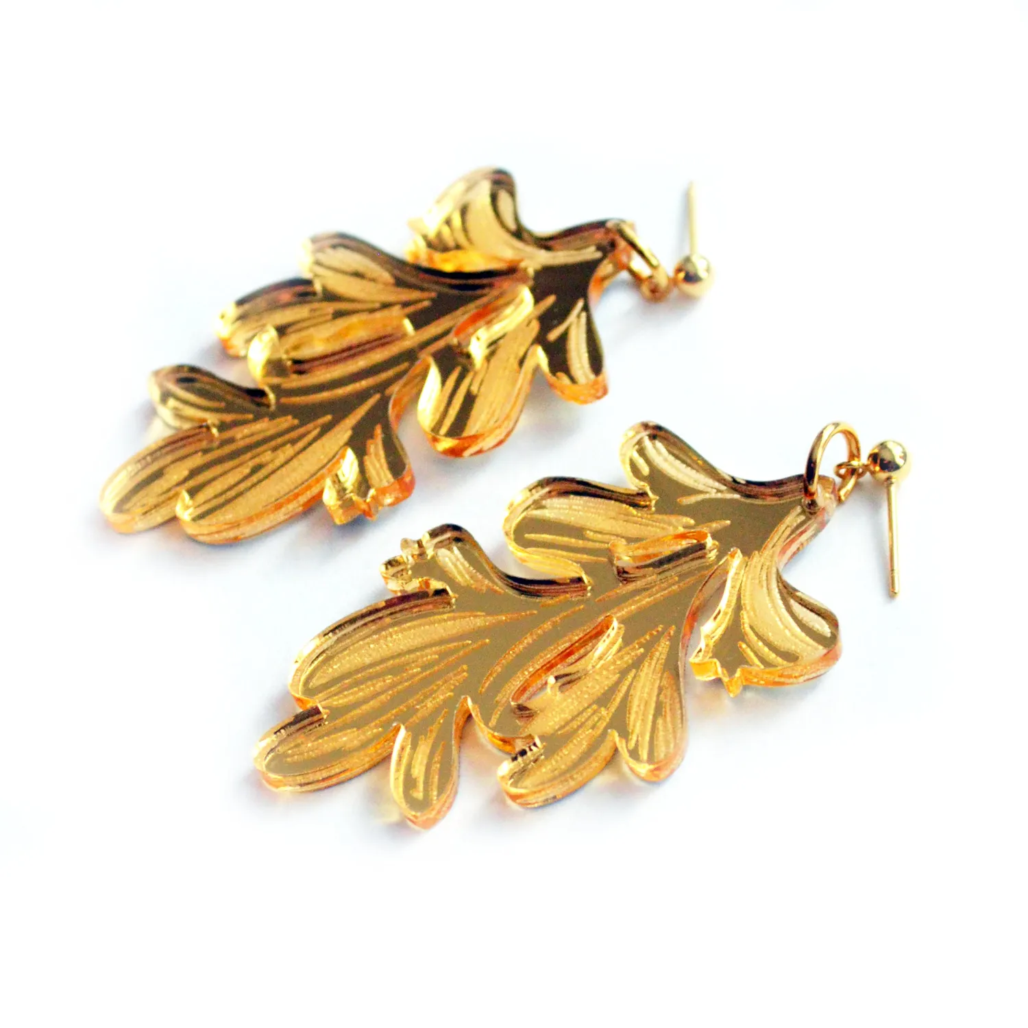 BooandBooFactory Flower Leaf øredobber gull speil