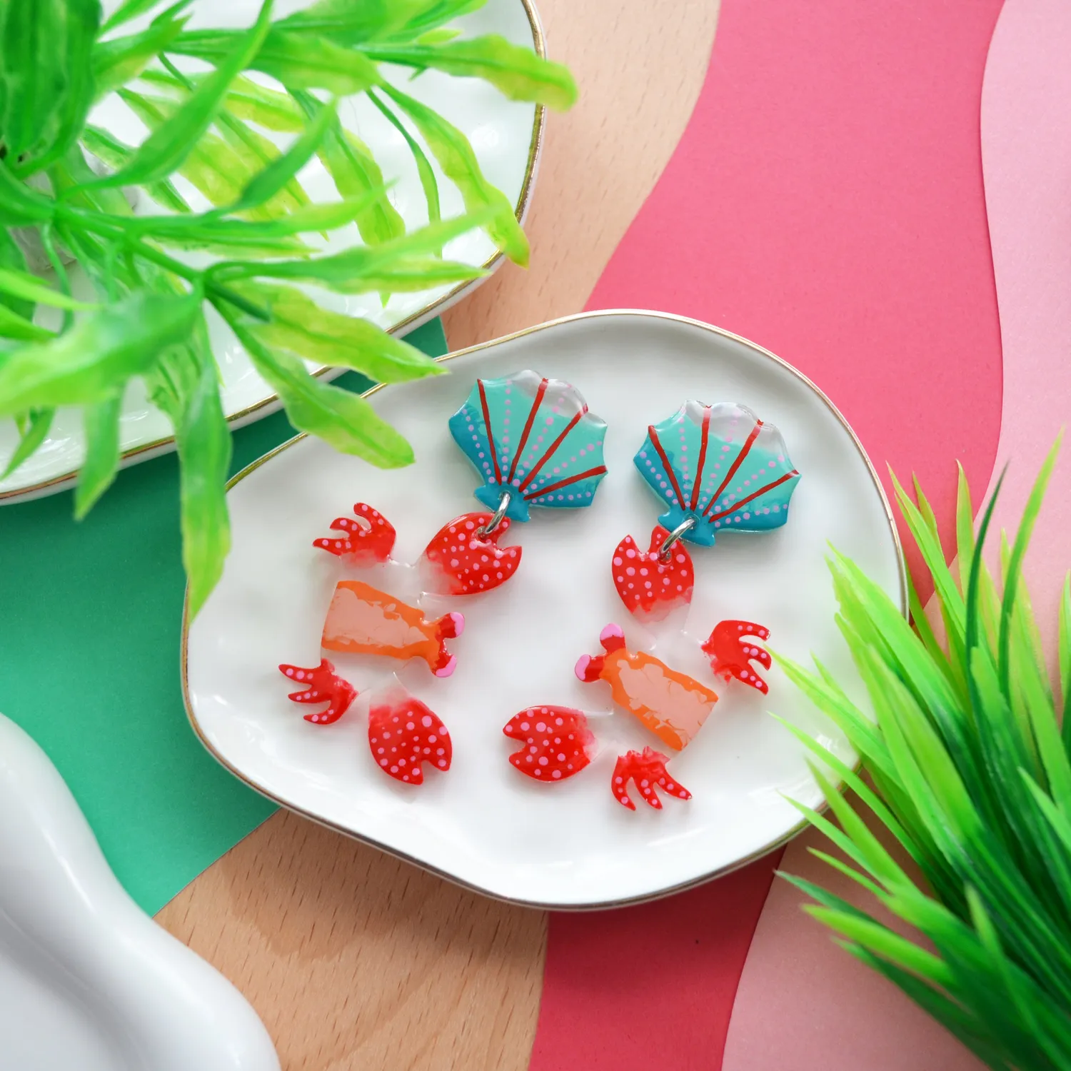 BooandBooFactory Red Crab øredobber akryl statement