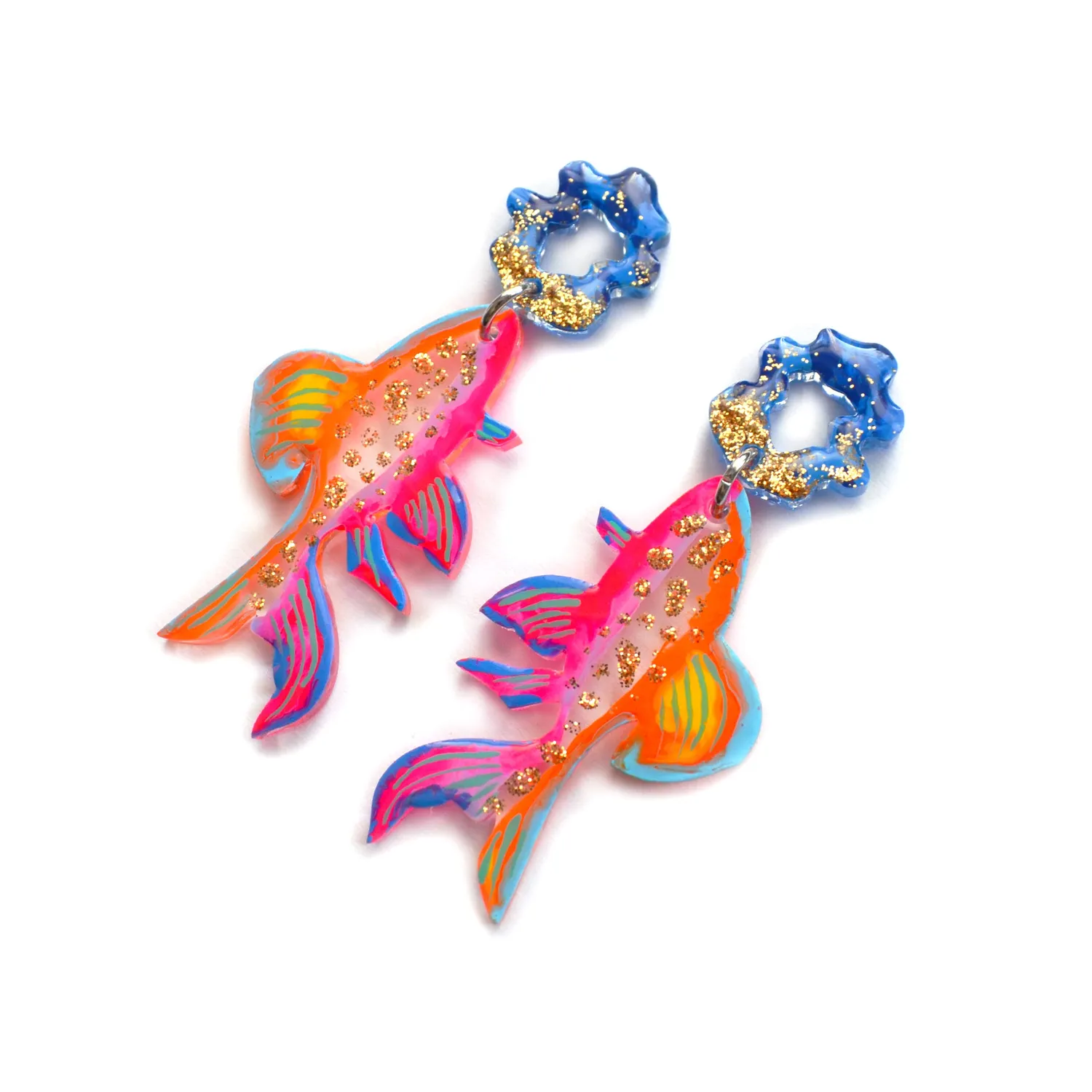 BooandBooFactory Neon Pink Orange Fish øredobber glitter