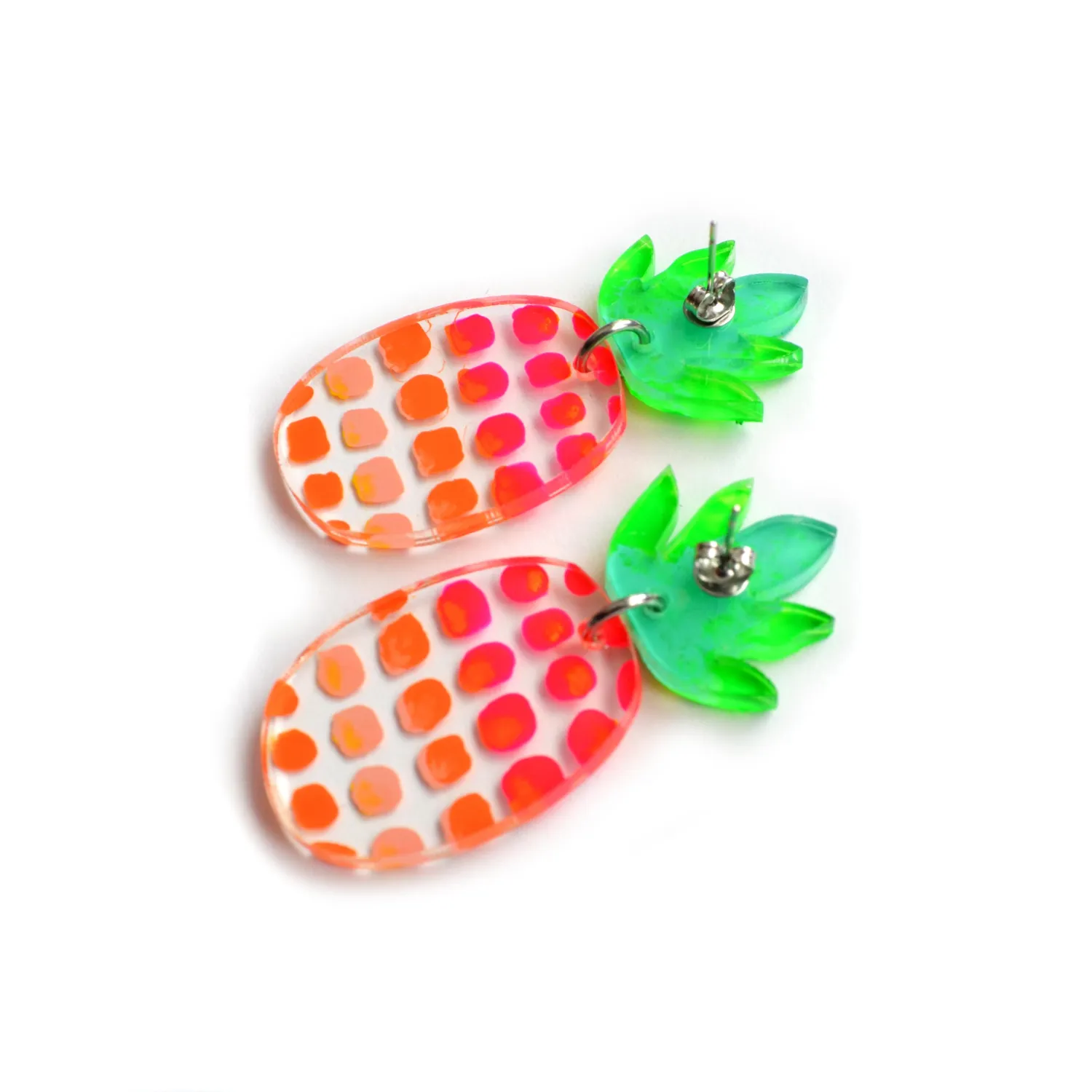 BooandBooFactory Pineapple øredobber rosa grønn akryl