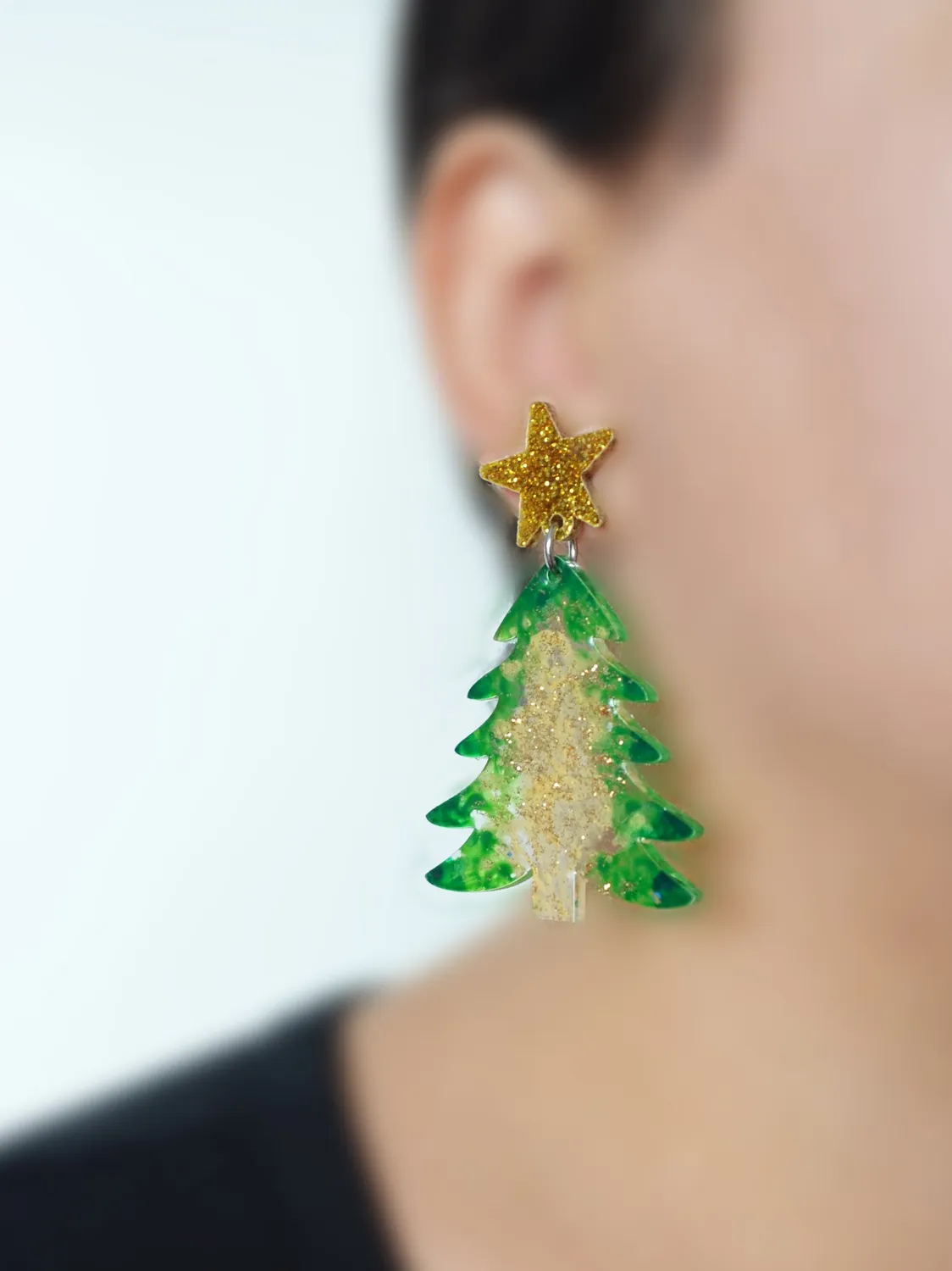 BooandBooFactory Christmas Tree juletre øredobber grønn glitter