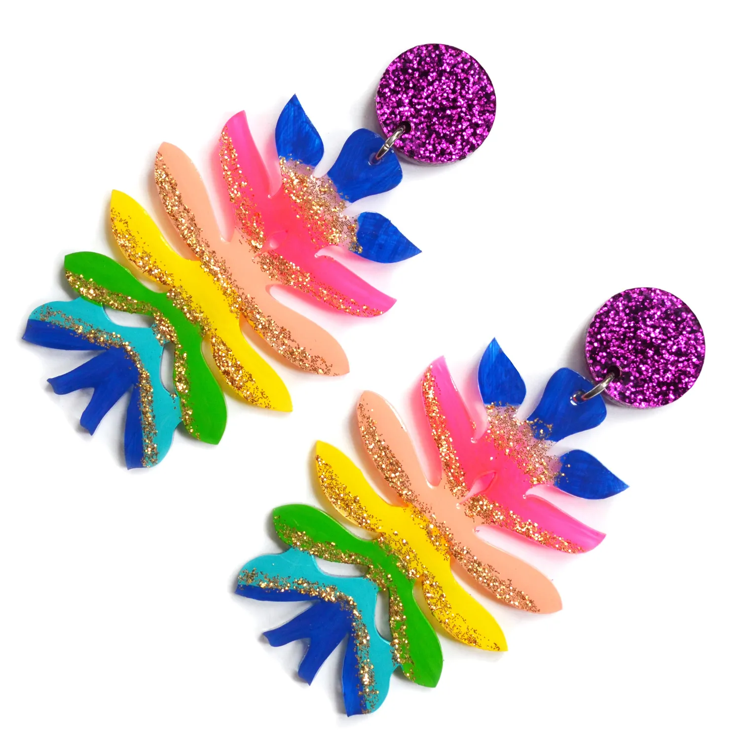 BooandBooFactory Rainbow Flower Statement øredobber regnbueglitter