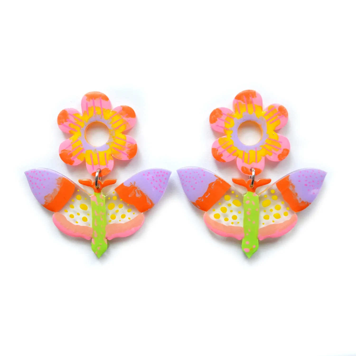 BooandBooFactory Mod Butterfly akryl øredobber rosa gul