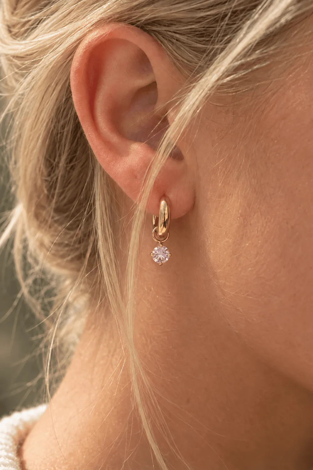Mea Nani Blush hoops øredobber gull rosa stein