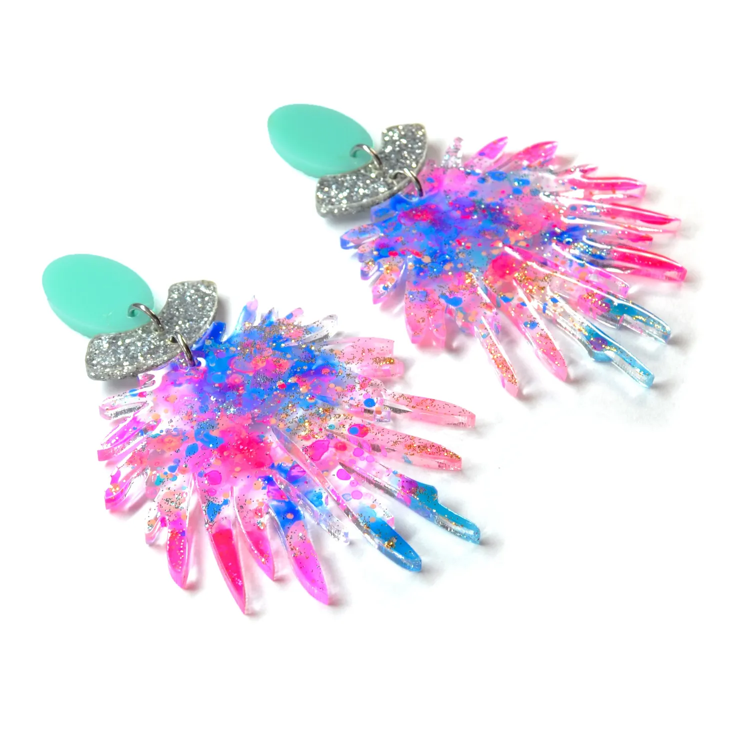 BooandBooFactory Pink Pom Pom Dangle øredobber glitter