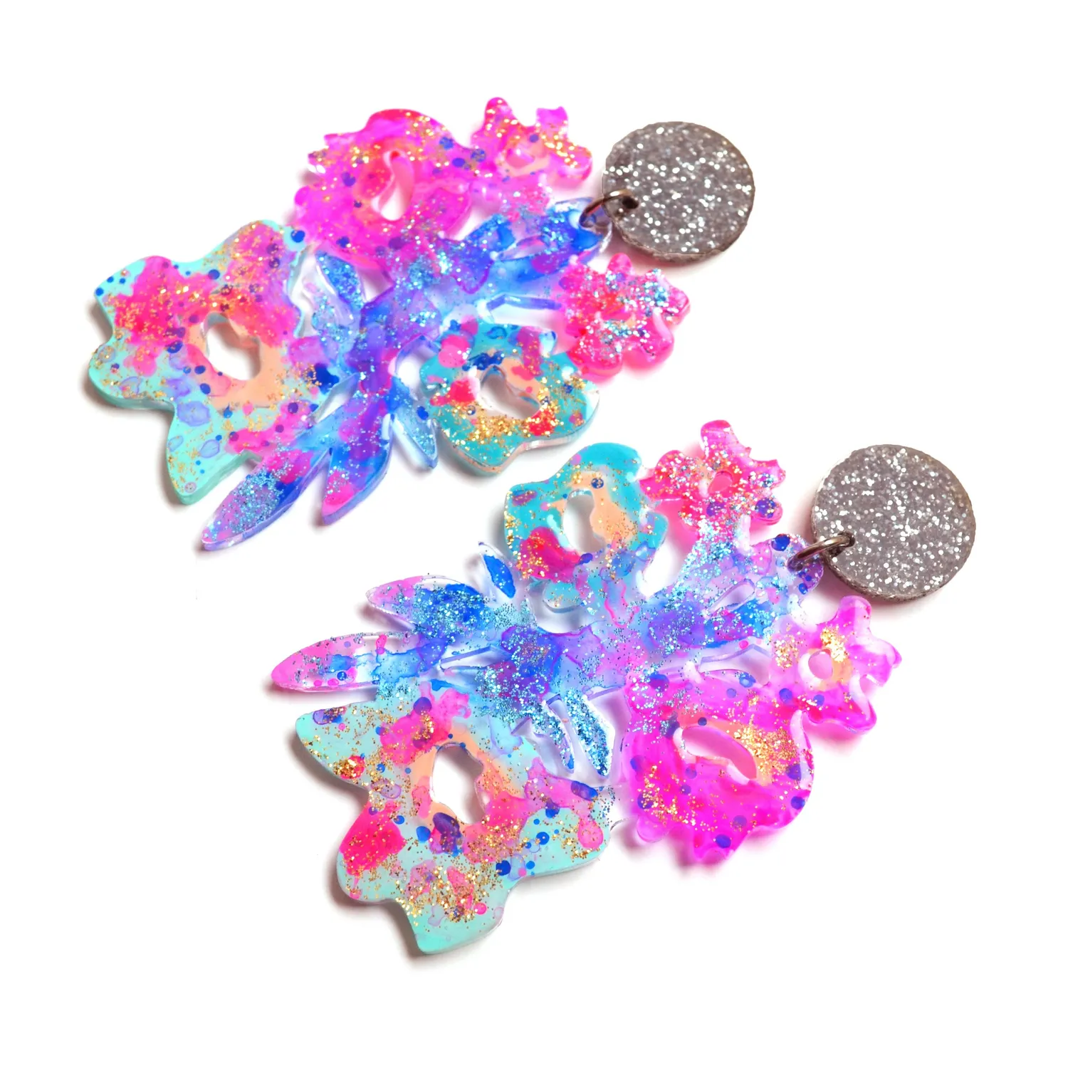 BooandBooFactory Pink Blue Flower øredobber glitter