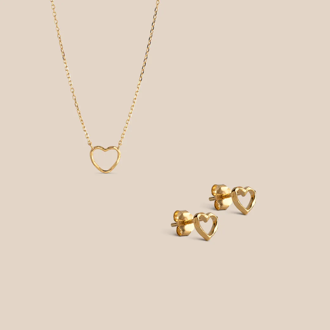 Enamel Organic Heart smykkesett gull gavepose