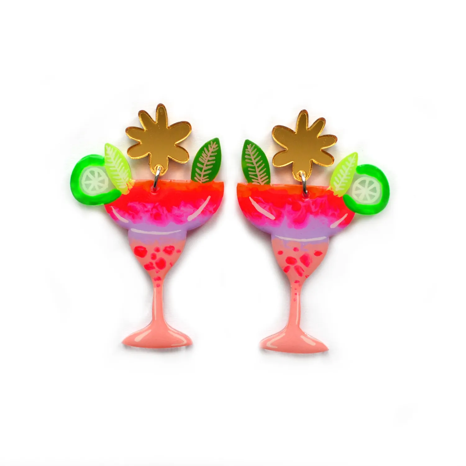 BooandBooFactory Neon Pink Margarita Cocktail øredobber lime