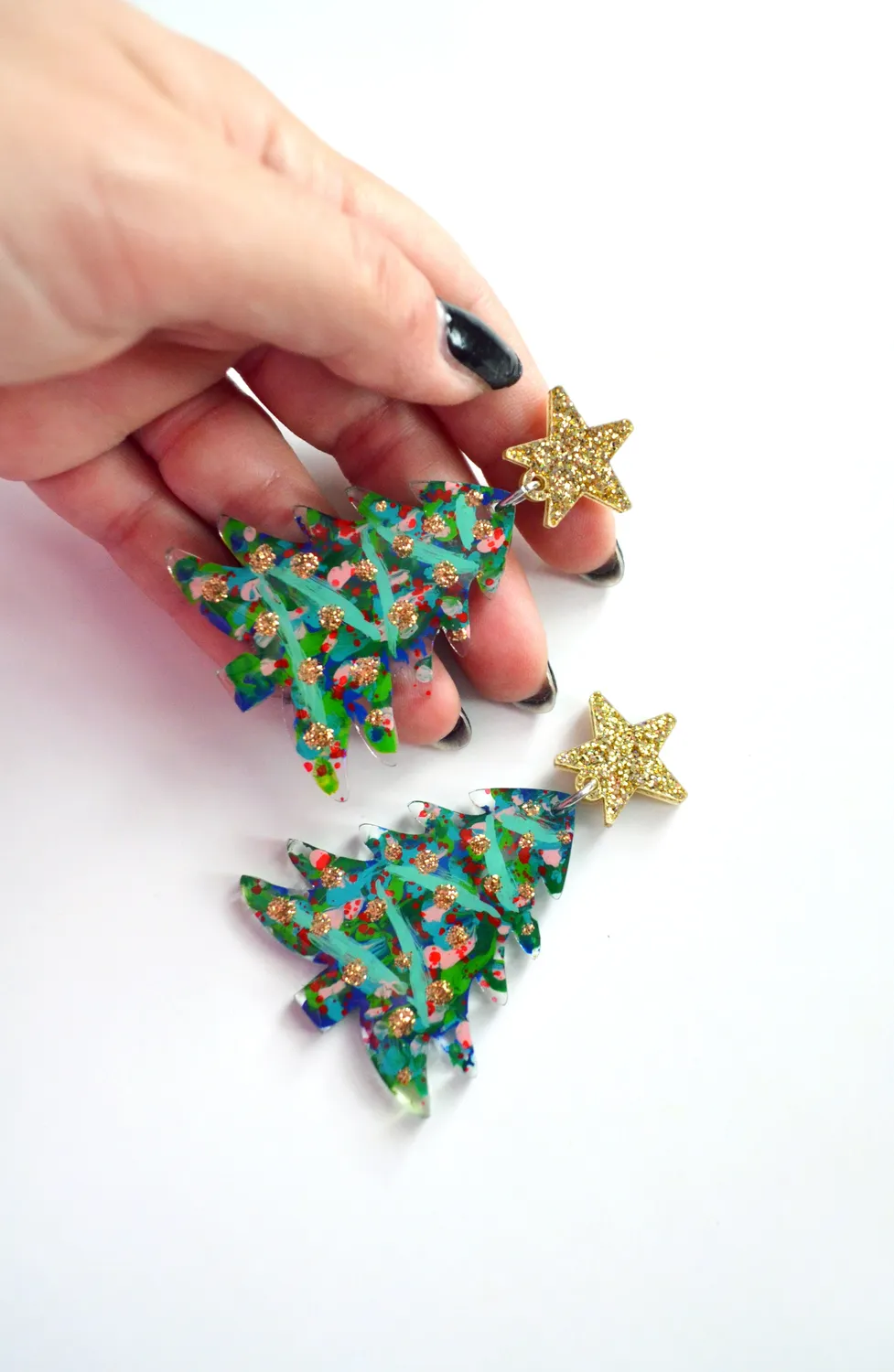 BooandBooFactory Holiday Tree øredobber abstrakt rosa akryl