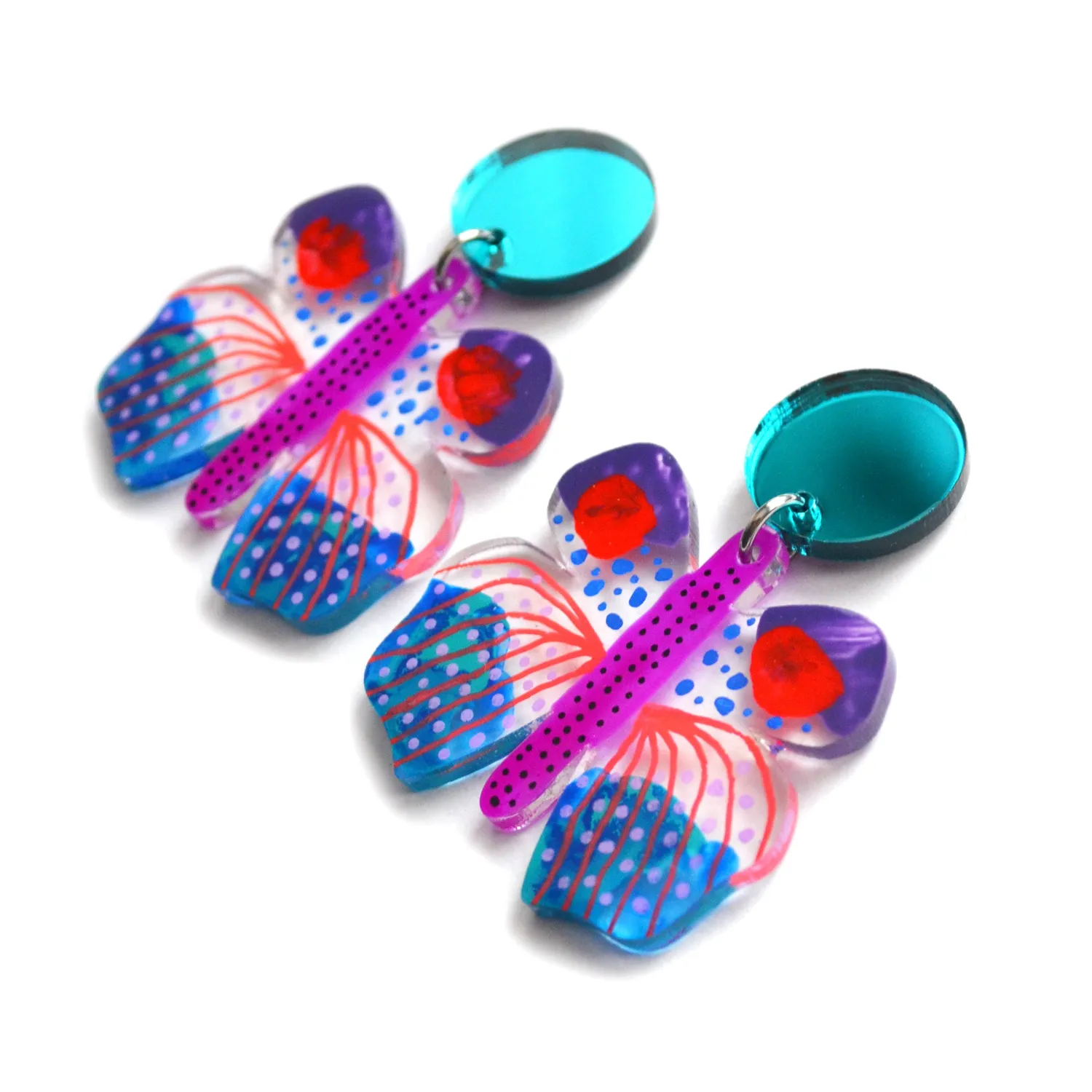 BooandBooFactory Colorful Purple Geometric Butterfly øredobber lilla