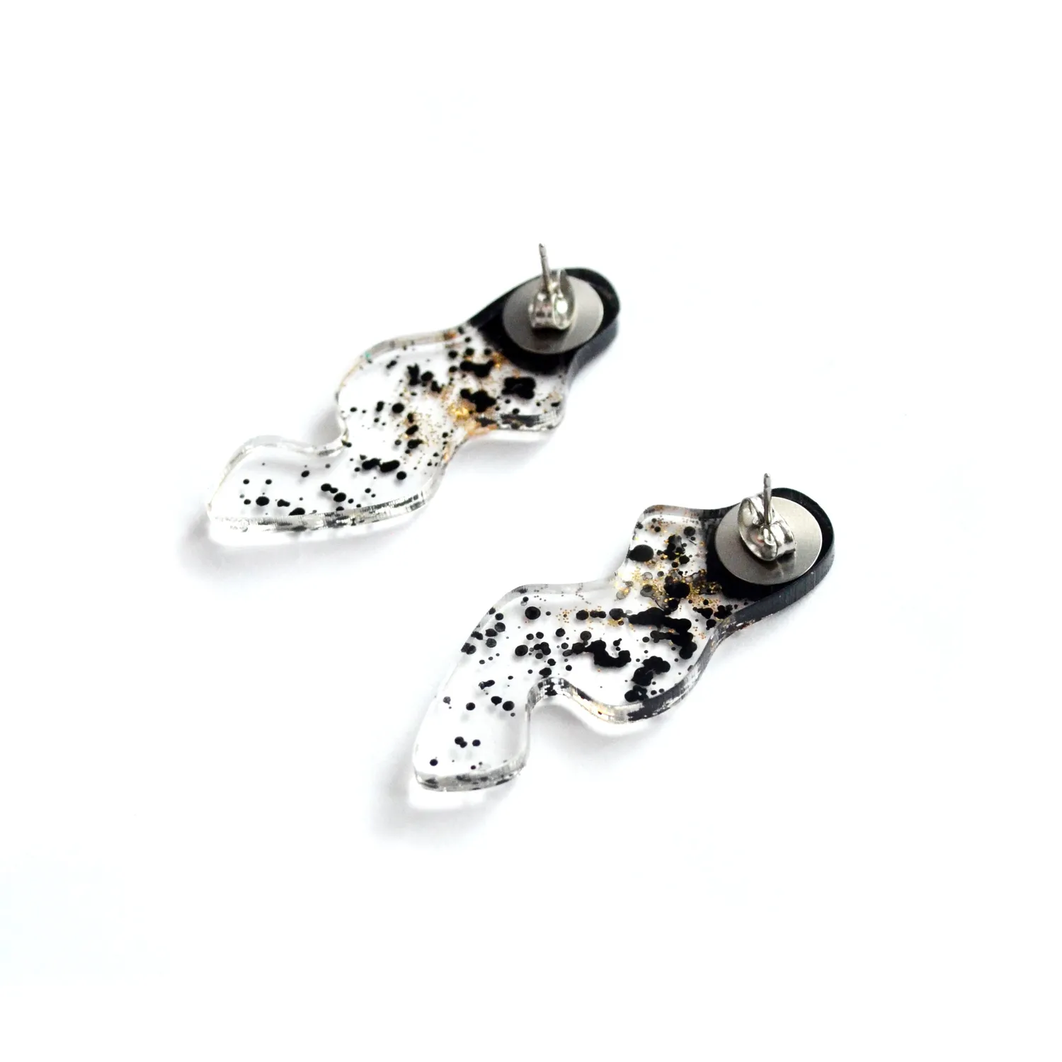 BooandBooFactory Black and Gold Glitter Ombre Squiggle stud-øredobber