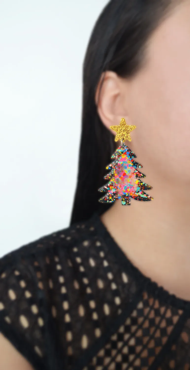 BooandBooFactory Christmas Tree øredobber konfetti