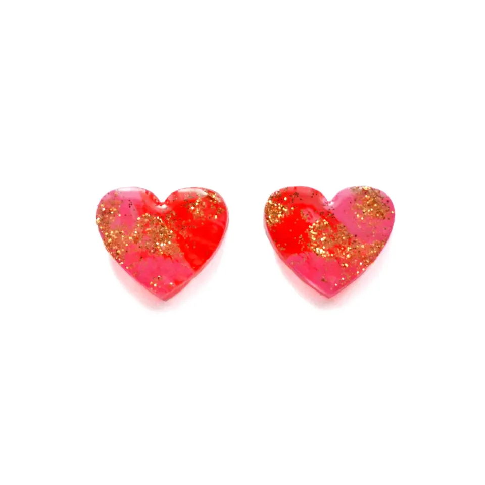 BooandBooFactory Pink and Red Heart studs øredobber rosa