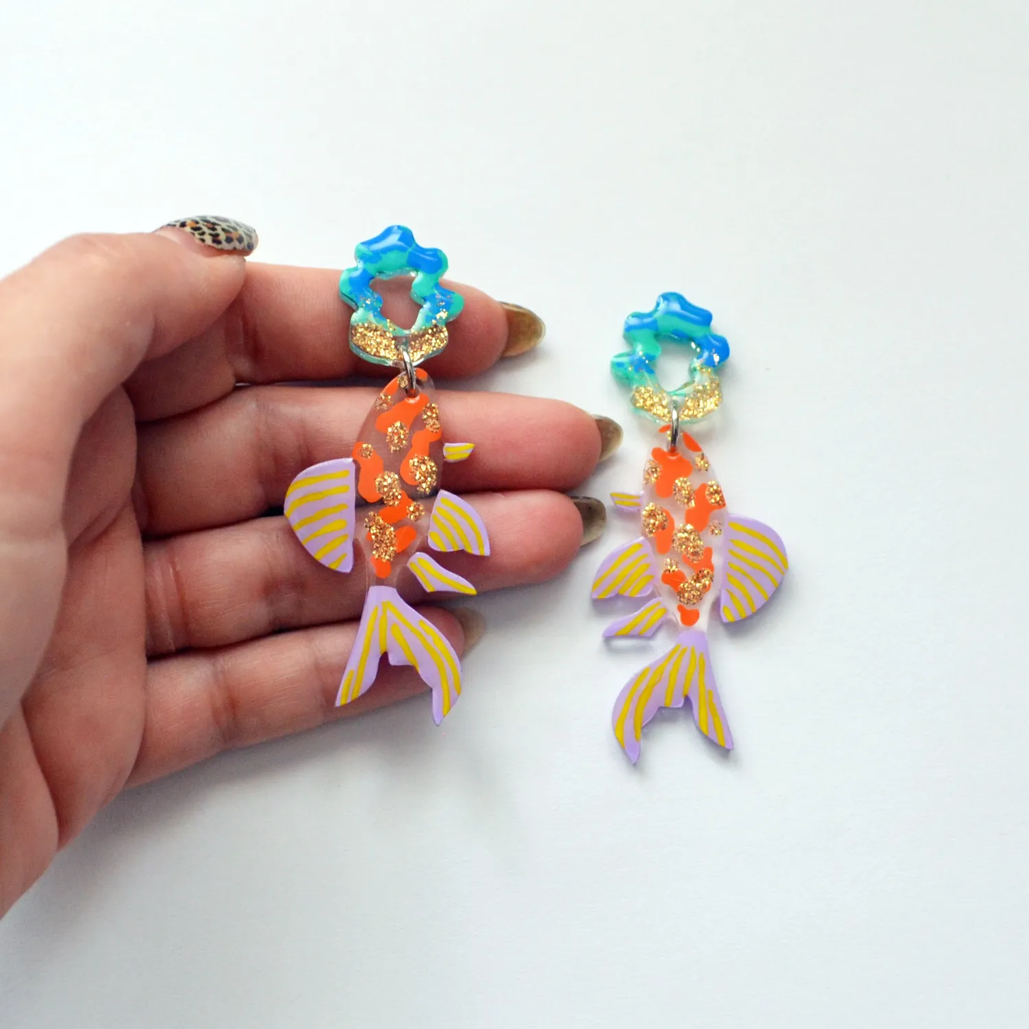 BooandBooFactory Glitter Fish øredobber oransje