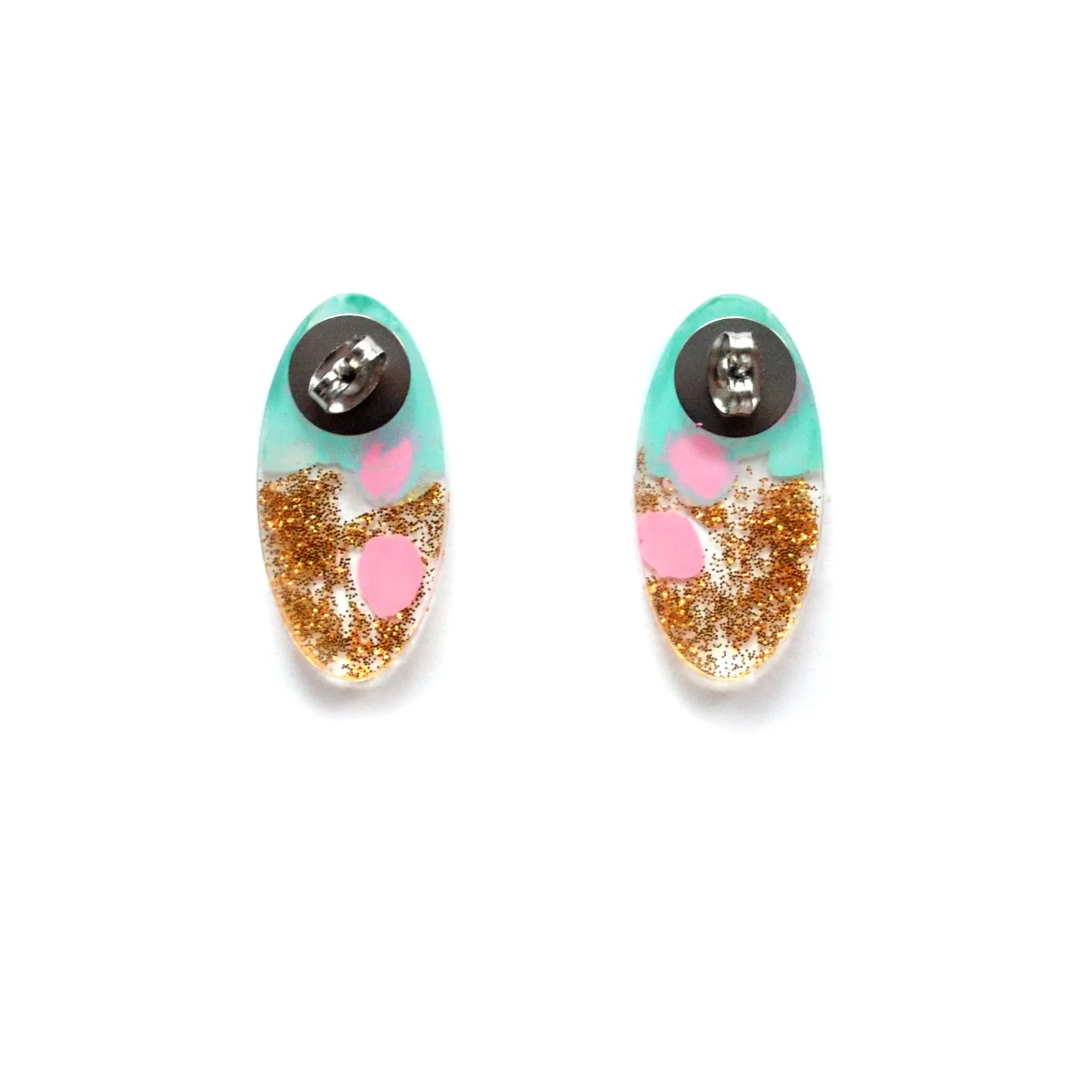 BooandBooFactory Mint and Pink with Gold Glitter Oval øredobber mint