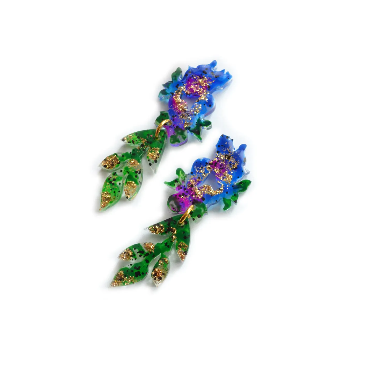 BooandBooFactory Blue Green Floral øredobber dråpe