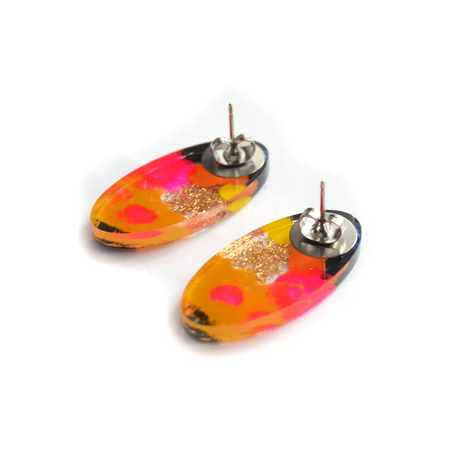 BooandBooFactory Orange Pink Abstract Oval øredobber studs