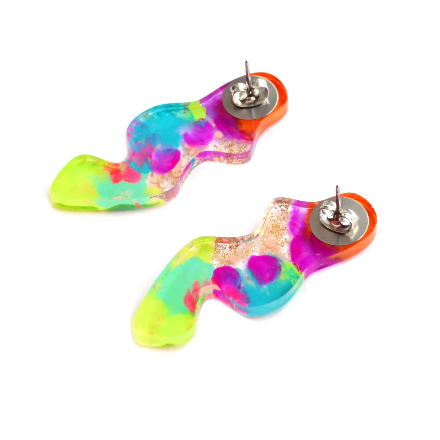 BooandBooFactory Squiggle øredobber neon oransje grønn