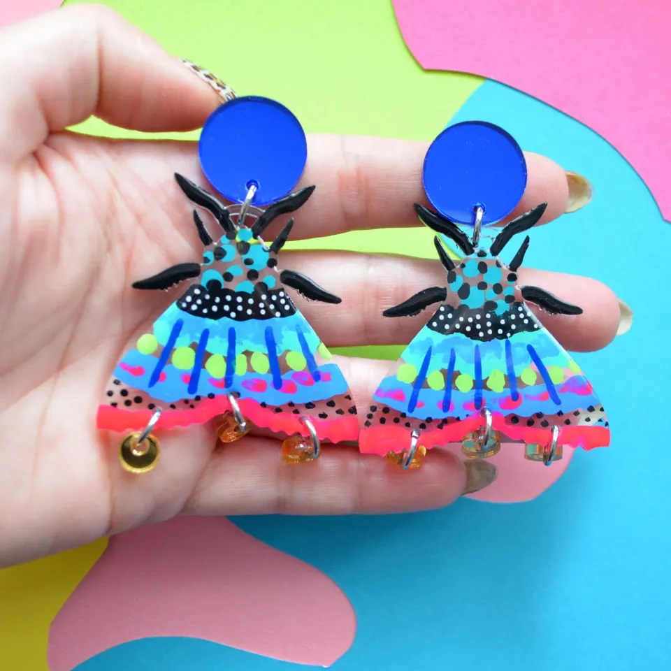 BooandBooFactory Moth Blue Pink akryl øredobber