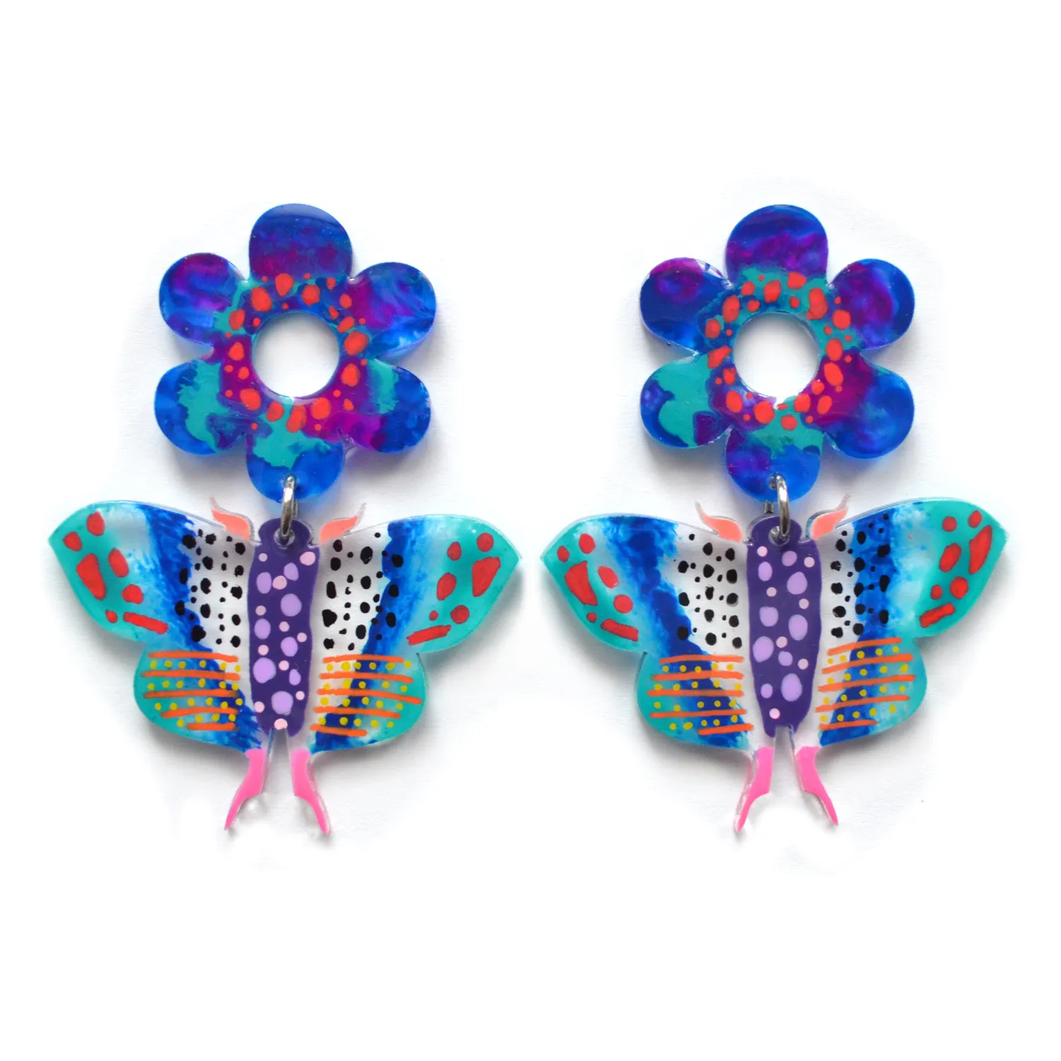 BooandBooFactory Blue Butterfly Flower øredobber resin