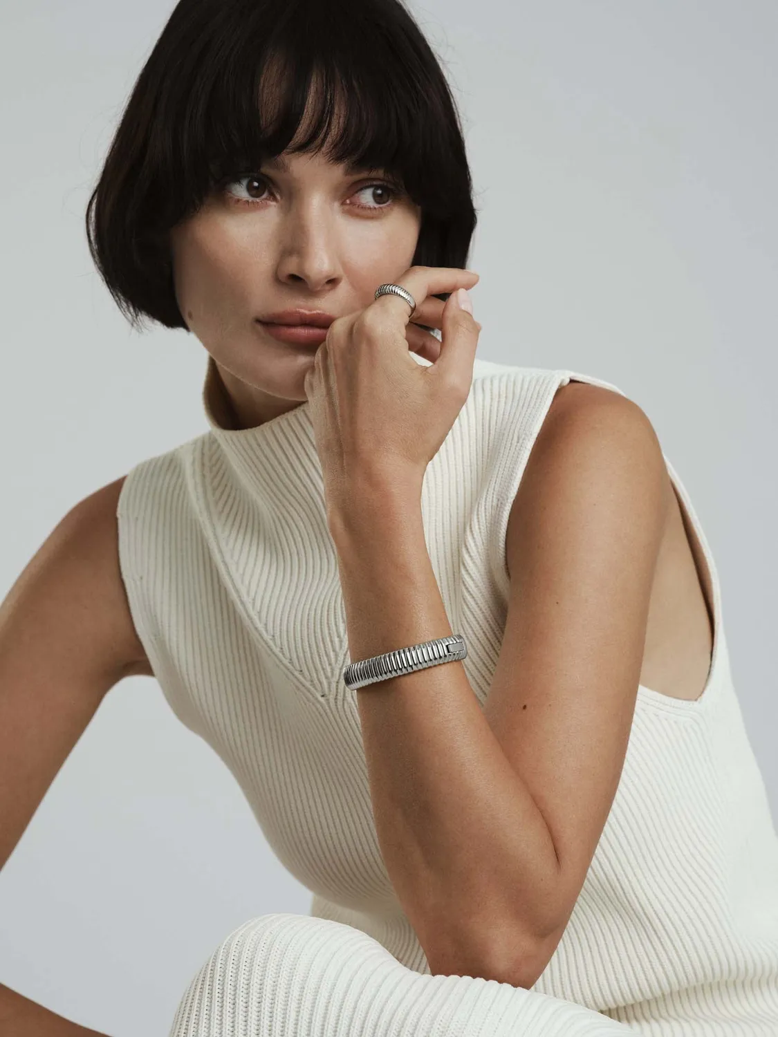 Mockberg Retro Ribbed Bangle armring sølv 160 mm