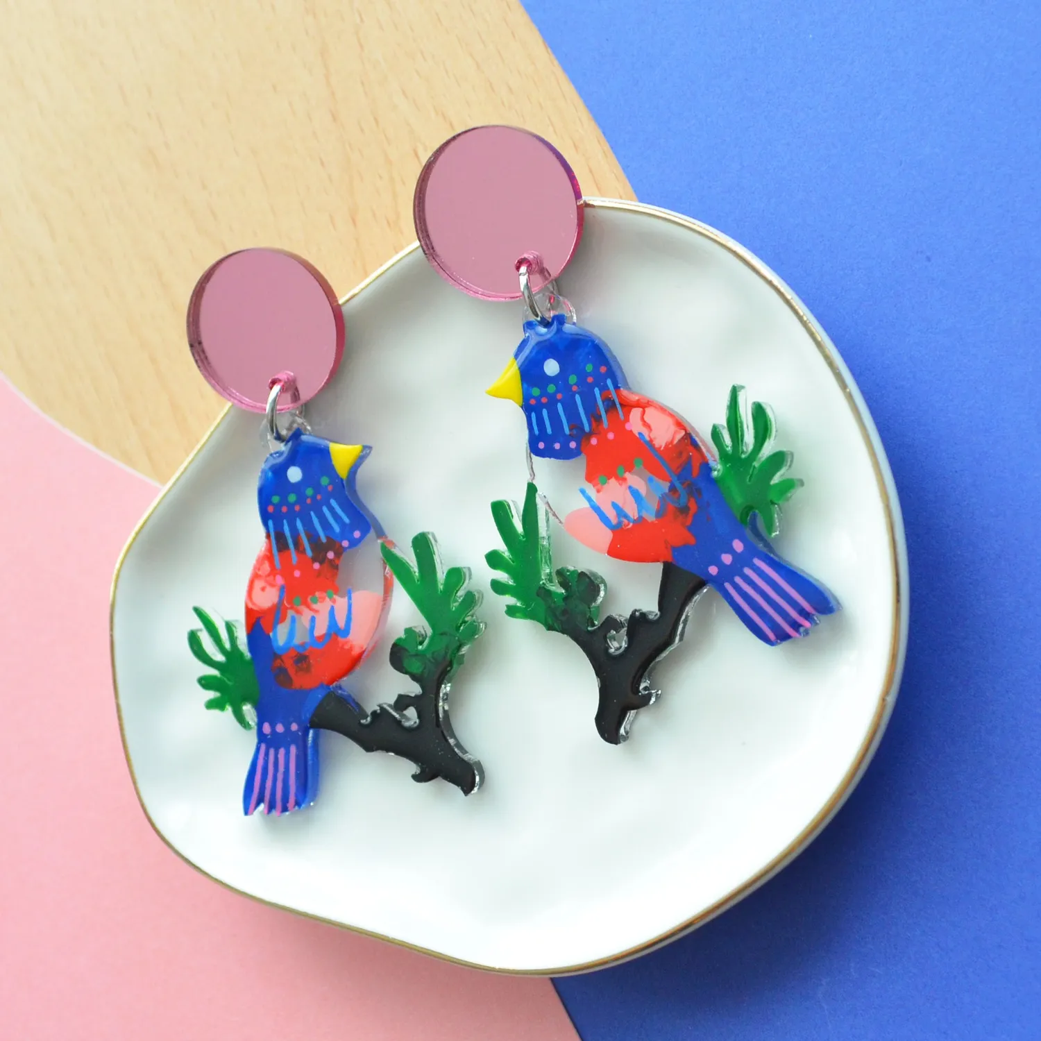 BooandBooFactory Bluebird Branch øredobber rosa speil