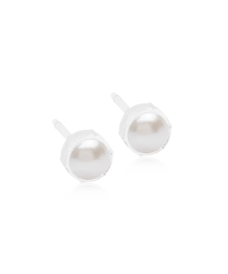 Blomdahl Bezel Pearl øredobber hvit 6 mm medisinsk plast